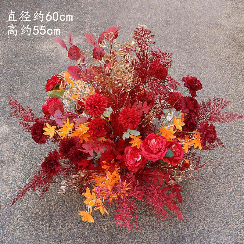 婚123123庆真红色盆花引仿花路花艺