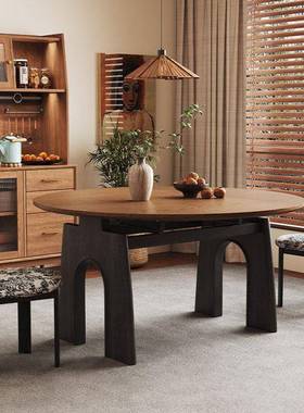 风实木餐桌椅餐桌法RJU式组合岩板现美式小简户型约家古用复古代