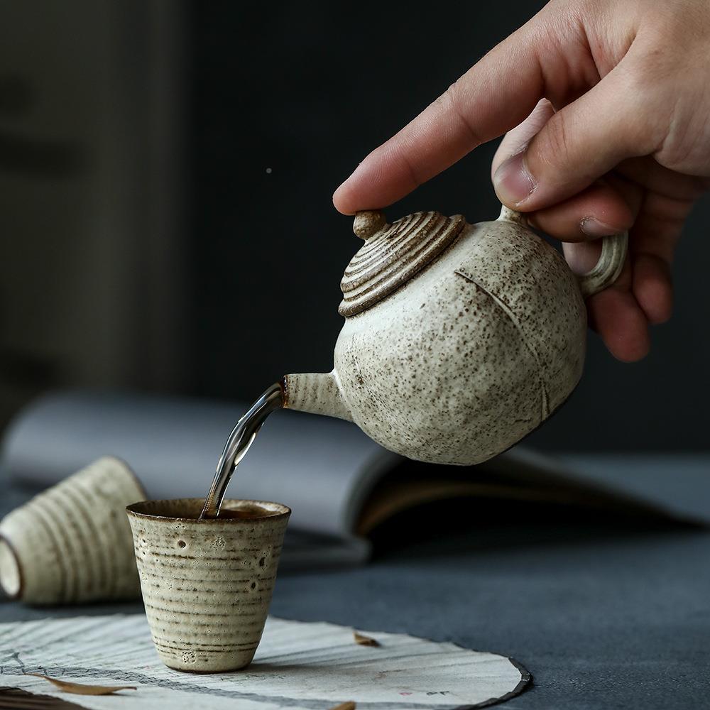 砂晴先全手色工日式复古纯生粉引系列紫泥茶具工夫粉引套装茶单壶