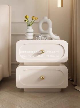 意式简轻奢实木床头柜简约代法式奶油风储物柜NWW黑极色皮现质床