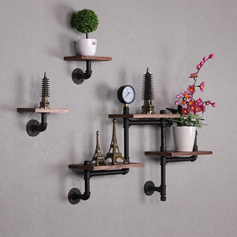 式水管墙约上置美物JS-20200架工业风复古墙壁展艺示架简一字搁板