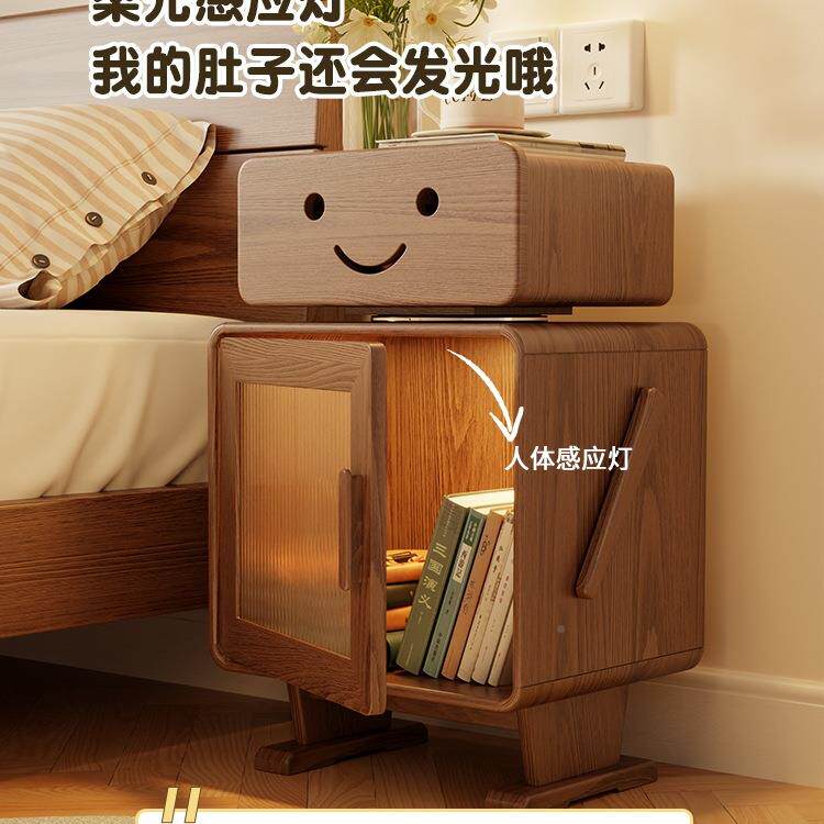 TAM冬木室实木床头柜高柜卧带灯置床物柜客厅意边柜机器人儿创童
