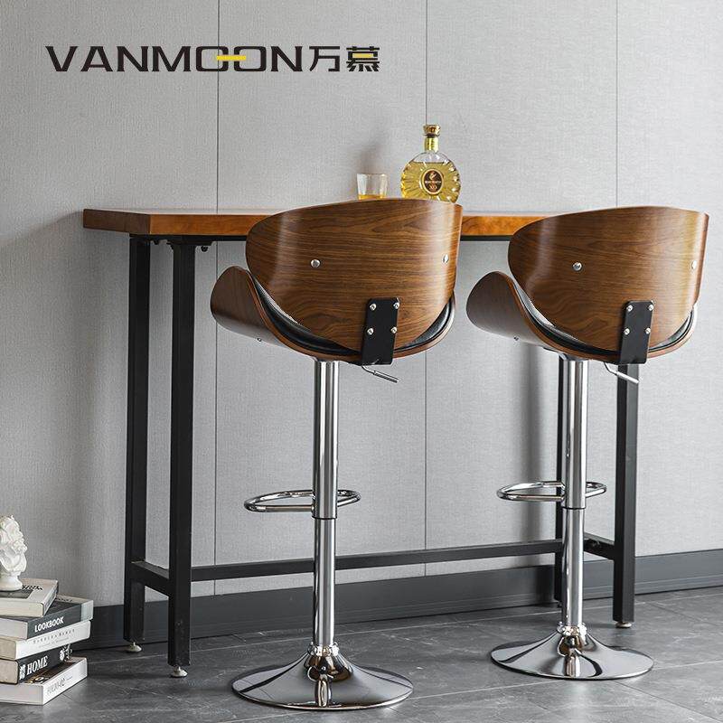 万慕美吧台椅升降旋转轻奢吧铁艺椅吧式高脚实木椅酒椅家用VM-490