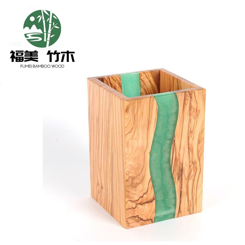 橄榄木树脂餐具收纳筒筷子笼厨房收纳盒实木方形餐具亚马逊热卖