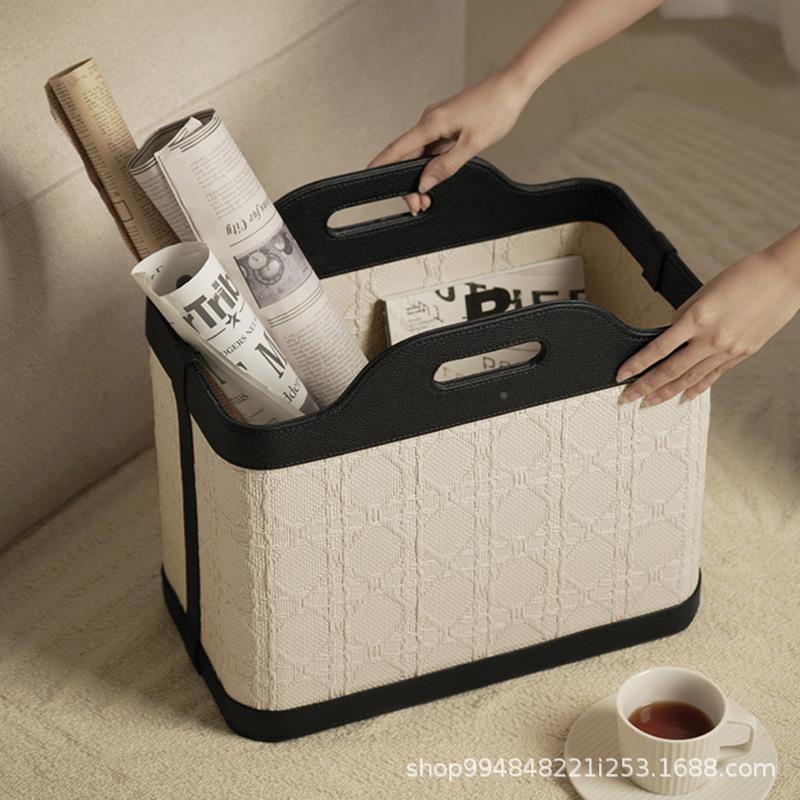 家用织提式皮编篮子脏革衣手篮风皮革衣服收纳篮洗衣篮黑色杂001