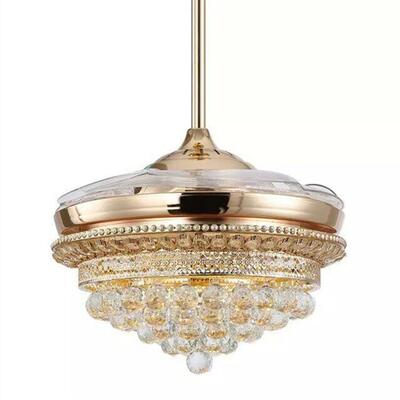 水晶吊扇隐形风FZL-556扇灯灯ed金色简约豪华新款52寸厅电l风扇吊