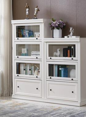 8现代玻璃门书橱书架柜轻奢PJF柜储K物展收纳衣柜白色组合书架门