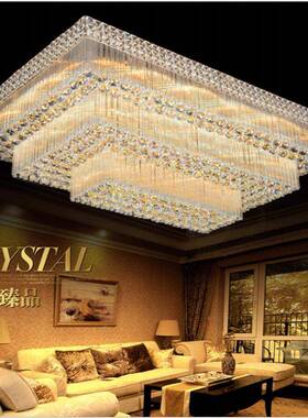 水晶灯客灯厅圆大厅吸顶灯现代轻奢大形金色长方形PLG全屋套气餐