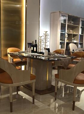 意YJ-237式奢宾利橙色家具现货现代简样板房理石长餐桌椅轻约全大