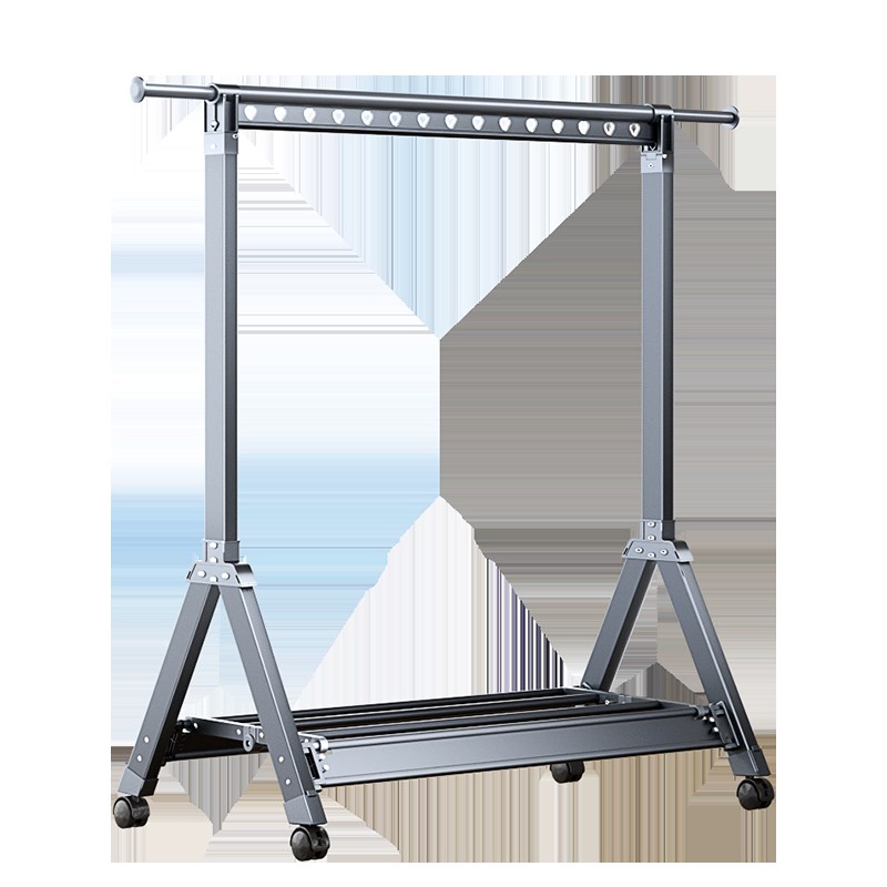 铝合金简易落地晾衣架摺叠家用阳台挂衣架卧室单杆工晾衣杆晒衣架