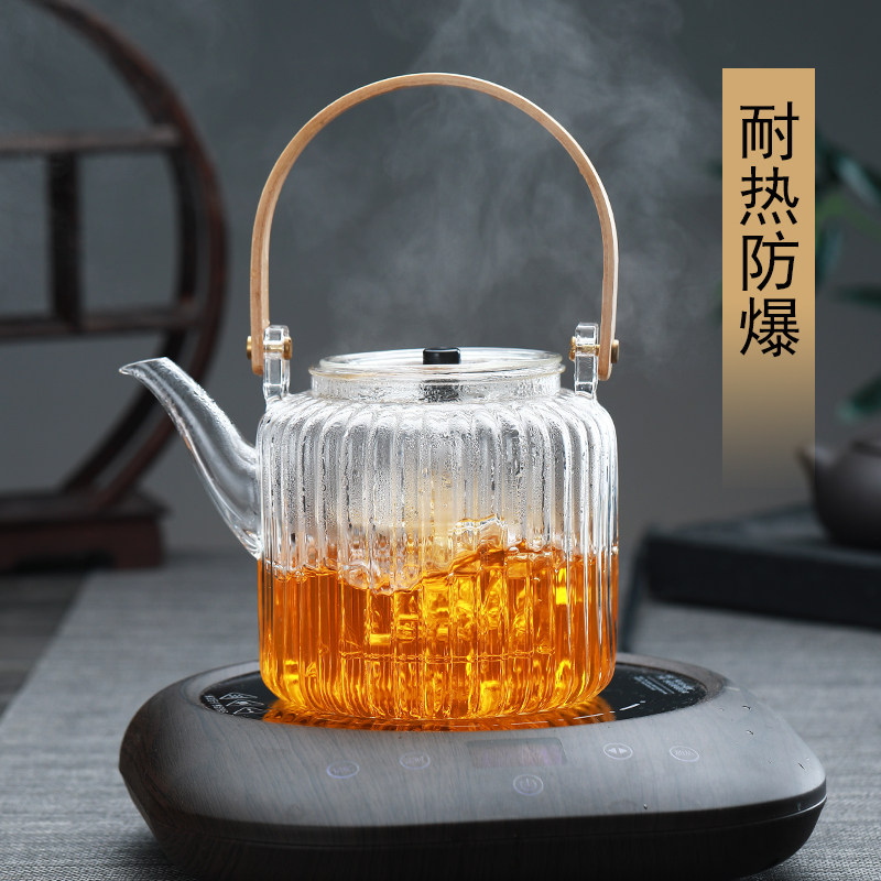 玻璃泡茶壶套装家用过滤加厚耐热高温煮茶具器大小透明提梁花茶壶