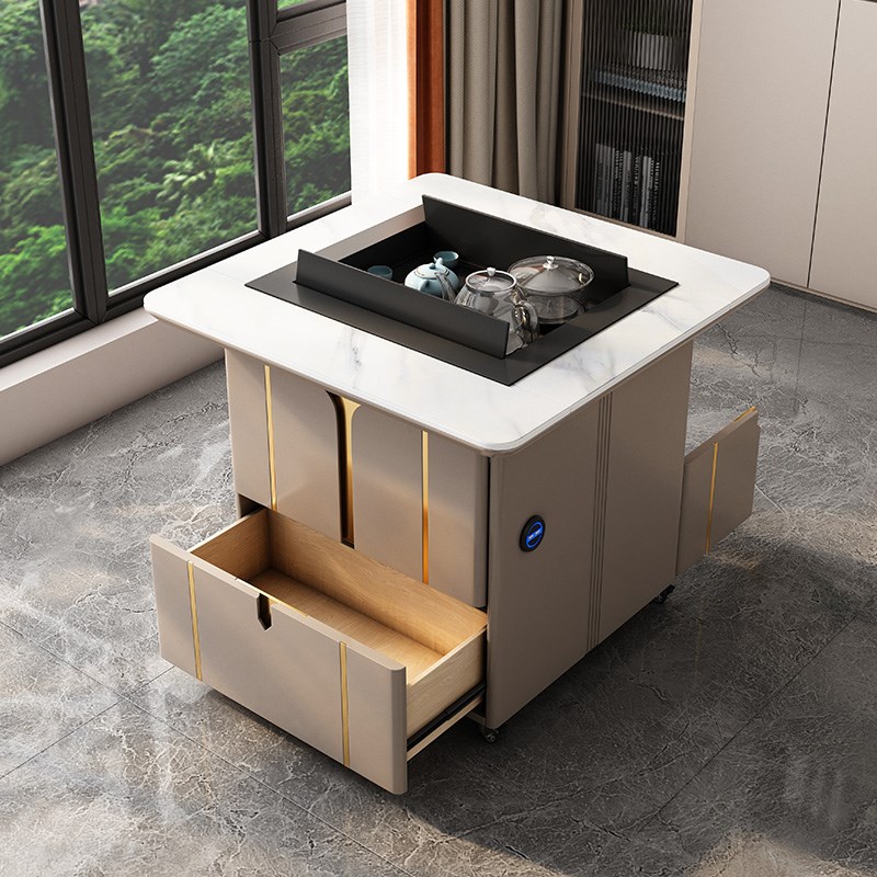 岩板移动升降茶台家用小户型多功能茶几电动一体阳台泡茶桌椅