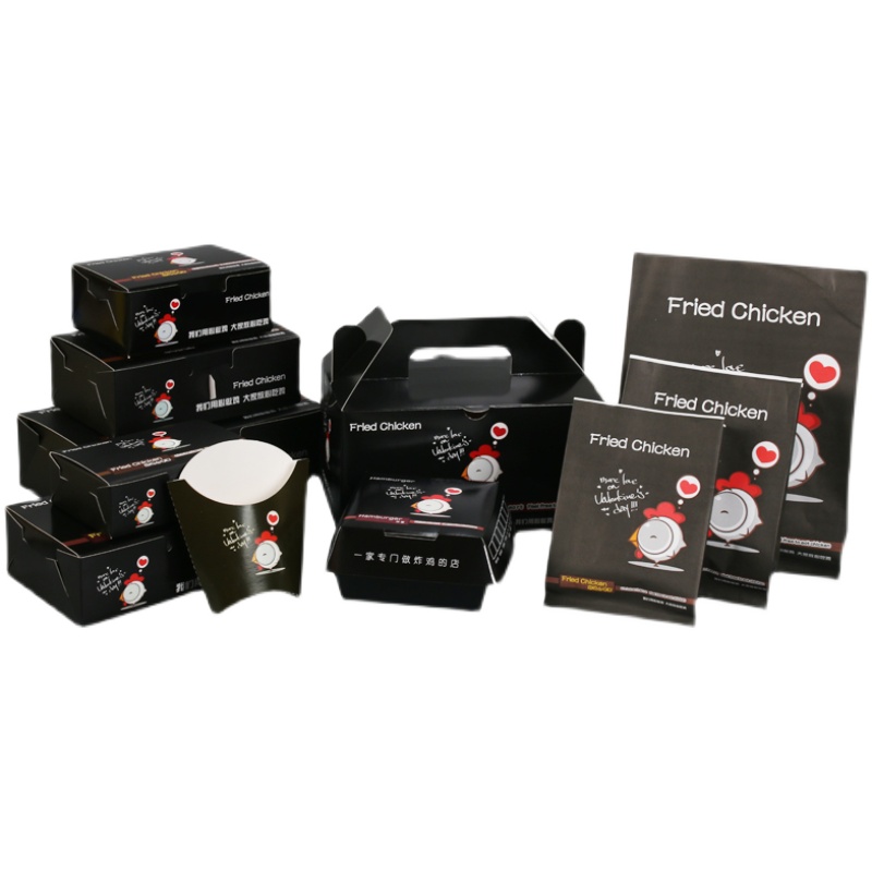 黑色韩式炸鸡盒鸡排袋汉堡纸薯条盒鸡块盒鸡腿鸡翅鸡米花小吃盒子