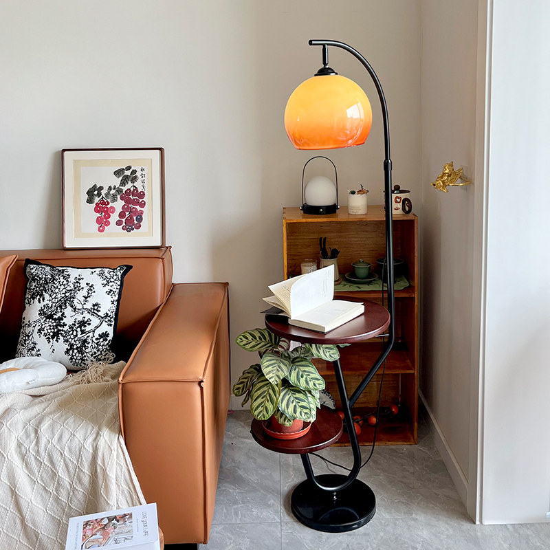 中古风落地灯客厅沙发旁高级感卧室床头柜置物一体氛围茶几台灯
