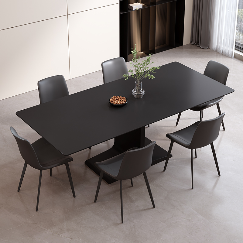 意式极简岩板餐桌现代简约小户型纯黑长方形大师设计师款餐桌椅