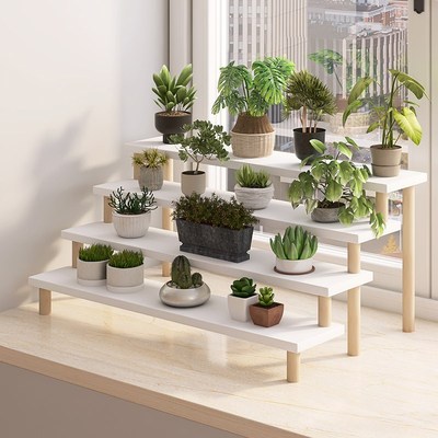 窗台多肉花架阶梯式多层花架飘窗绿萝小花架阳台落地实木植物架子