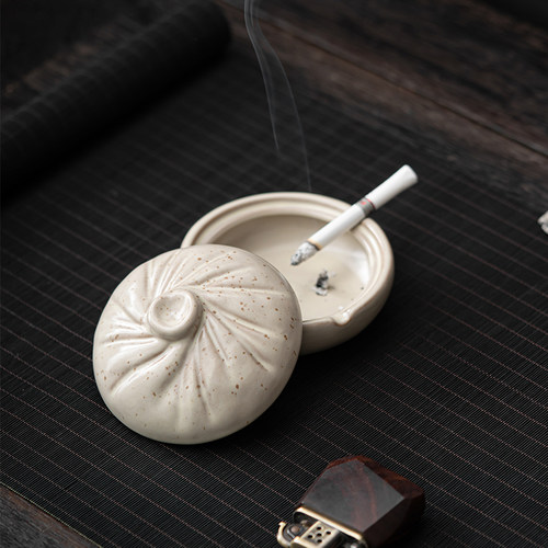 【包子】包发陶瓷菸灰缸家用茶几带盖子个性潮流装饰防风防飞灰菸