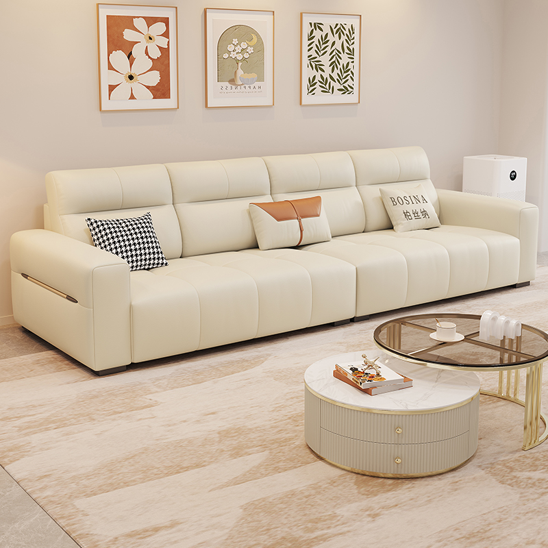 柏丝纳新款免洗猫抓皮沙发奶油风现代简约小户型三人直排乳胶沙发