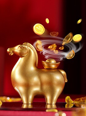 大铜世家黄铜马上有钱摆件生肖马年春节新年吉祥物年会装饰送礼品