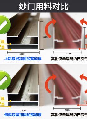 形折叠纱门推拉AXZ式蚊纱防窗网门用帘伸缩铝合金隐无轨家自装