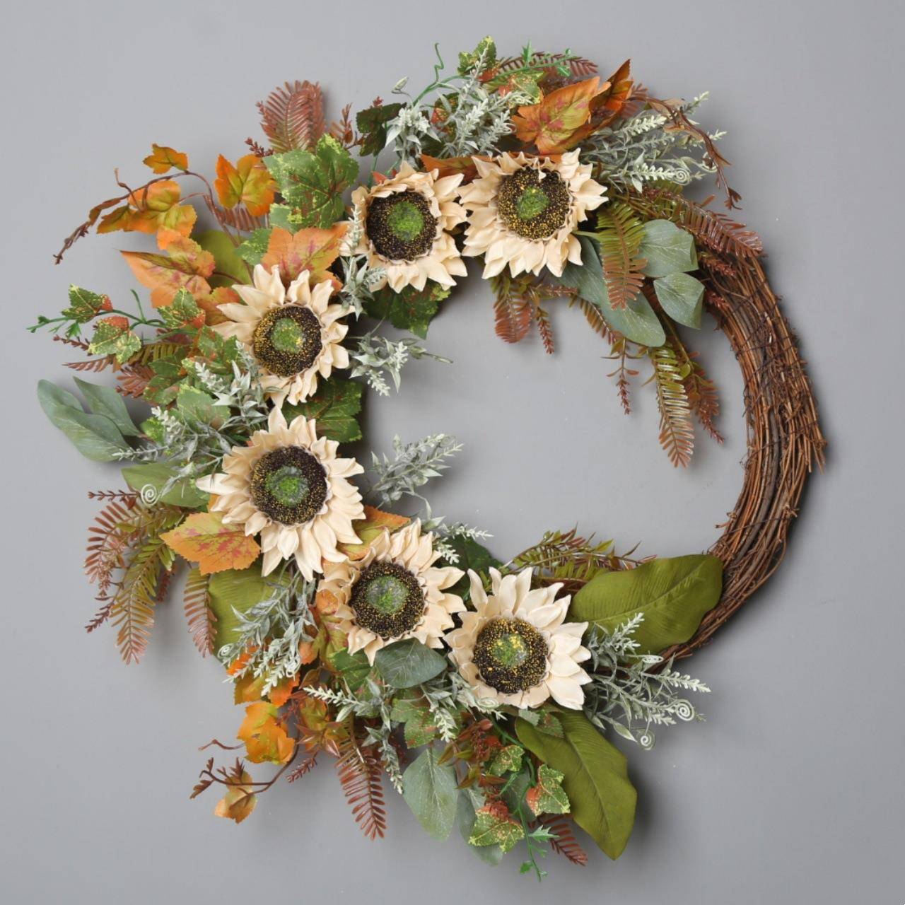 真花日向葵迎门环田园挂壁门仿饰欢木板装饰169枫叶花环橱窗墙饰