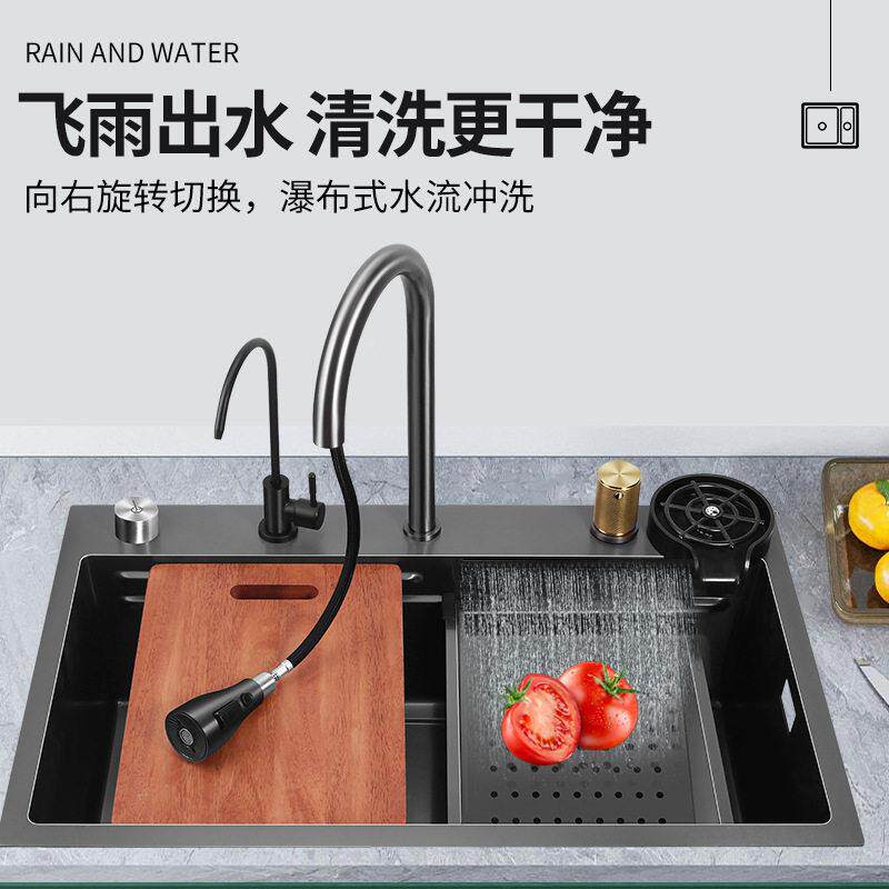 跨境货不源厨房水槽洗菜洗池锈钢水手工大槽多189槽功能水槽碗厂