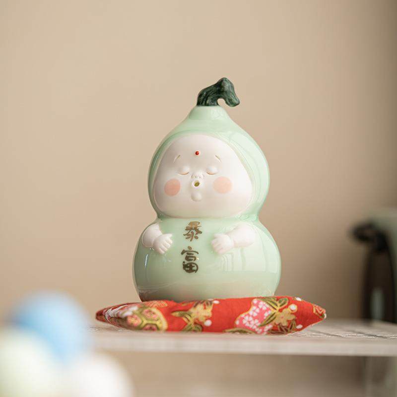 创意可爱葫芦陶摆件家饰品客办公室桌面IOE装饰瓷茶居厅宠陶瓷工