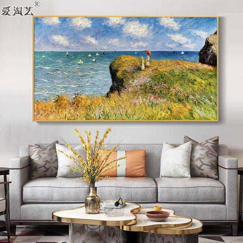 手象绘莫奈睡莲油画印象装饰画代客厅背景轻0036奢餐抽挂画厅名现