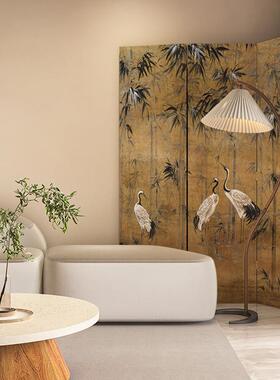 断法式中古20208竹子仙鹤屏风隔厅客沙发背景遮装挡饰家用折叠移