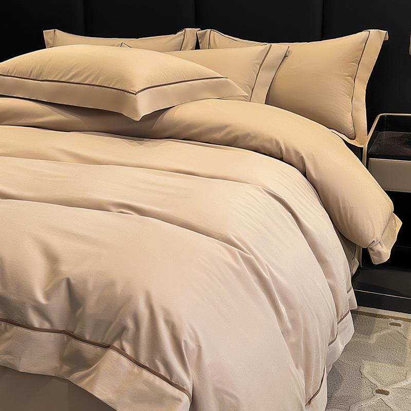 A类100奢支全棉磨毛床上四笠件套秋827冬厚加纯色双拼四件套轻床