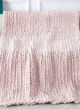 新款冰条亮雪尼尔粗线光毯子手工粗编织NSE毯线毯毯毛毯针织沙发