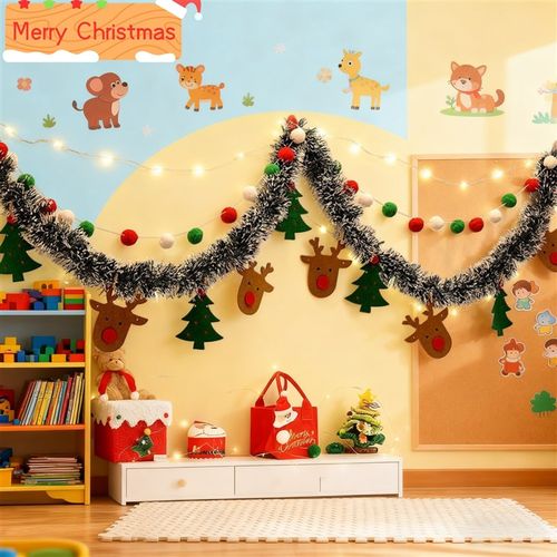 圣诞装饰藤条吊饰毛条幼儿园活动场景布置christmas挂饰教室氛围