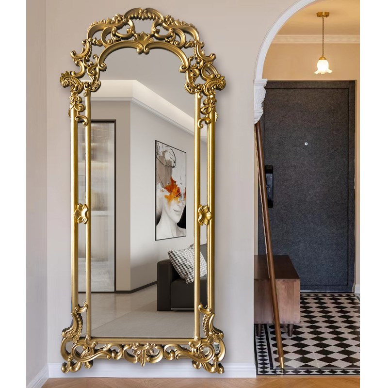 法式穿衣镜衣帽间置地靠墙全身镜雕花别墅试衣镜大厅玄关壁挂镜子