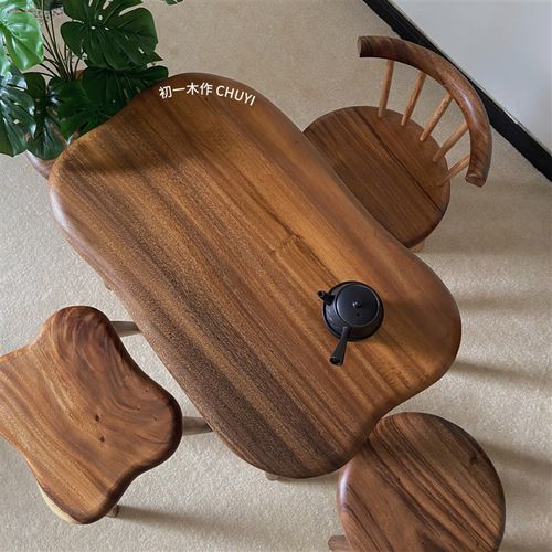 初一木作 小户型茶几阳台小茶桌实木家用茶台矮餐桌整块原木桌子