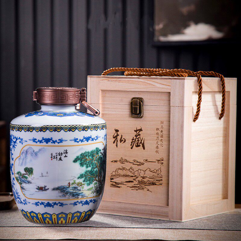 酒坛3斤5斤装溪山访友陶瓷酒瓶大口泡酒坛子酒壶家用密封窖藏酒具