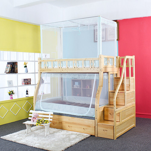 富俪姿子母床蚊帐上下铺1.5米遮光一体式书架梯形儿童双层床帘1.2