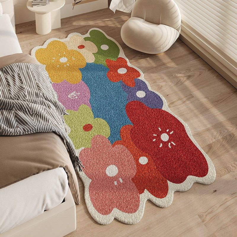 小花地毯卧室房间改造彩色毛绒床边毯坐垫阳台装饰飘窗毯客厅地垫