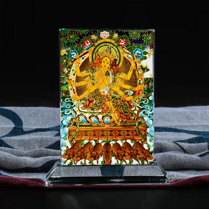 定制摩力菩萨佛母画像具水晶玻璃摆件光支桌面工艺品天家居摆台