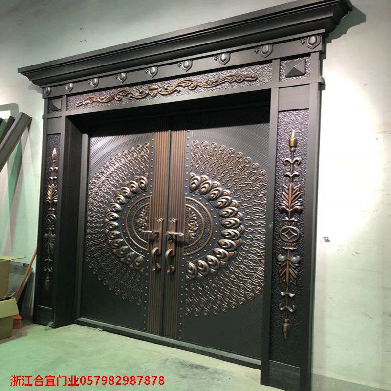 豪华别墅大门防爆铸铝门开四开入户防盗门仿铜门锌合金仿铸铝门