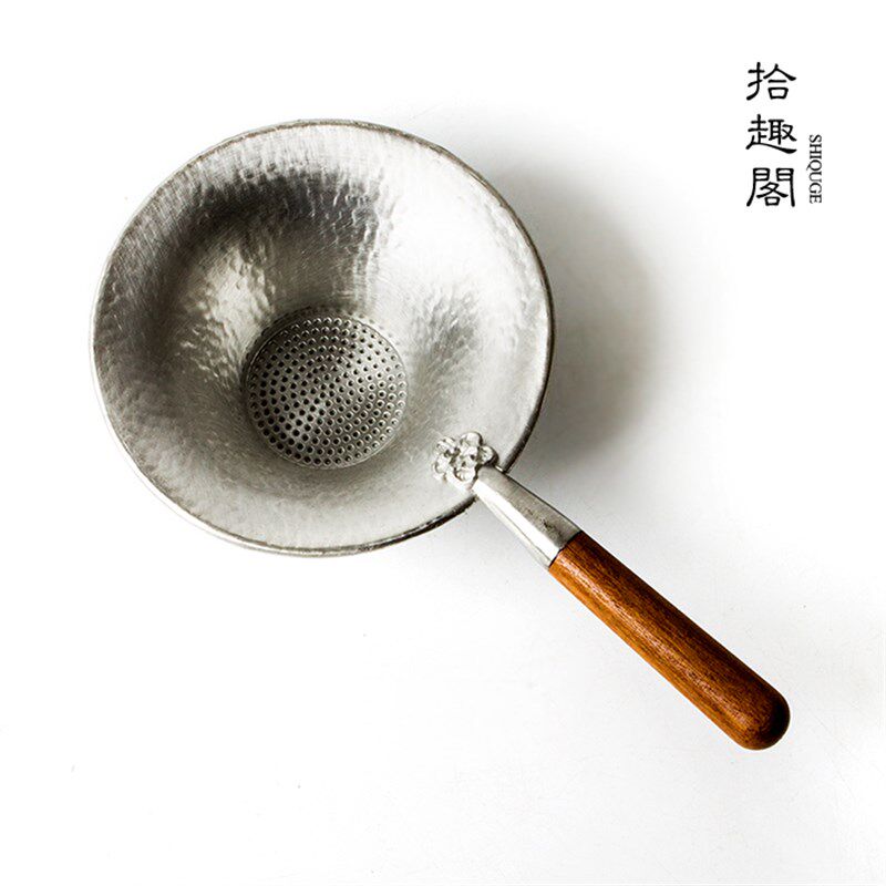 拾趣阁 木把纯锡茶漏茶滤过滤网手工锤纹茶漏过滤器 功夫茶道零配