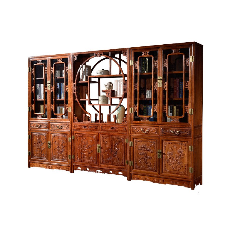 刺猬紫檀书柜三红木古典展示书架花梨木中式书房书橱置物柜子