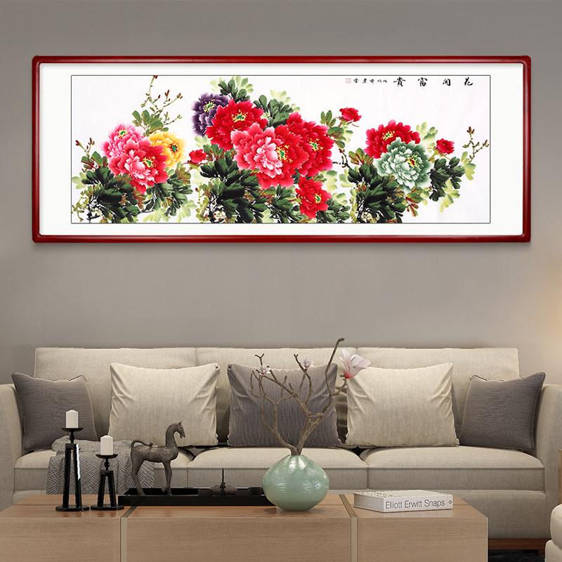 颜堂牡丹国画客厅沙发背景墙装饰画卧室壁画花开富贵现代中式挂画