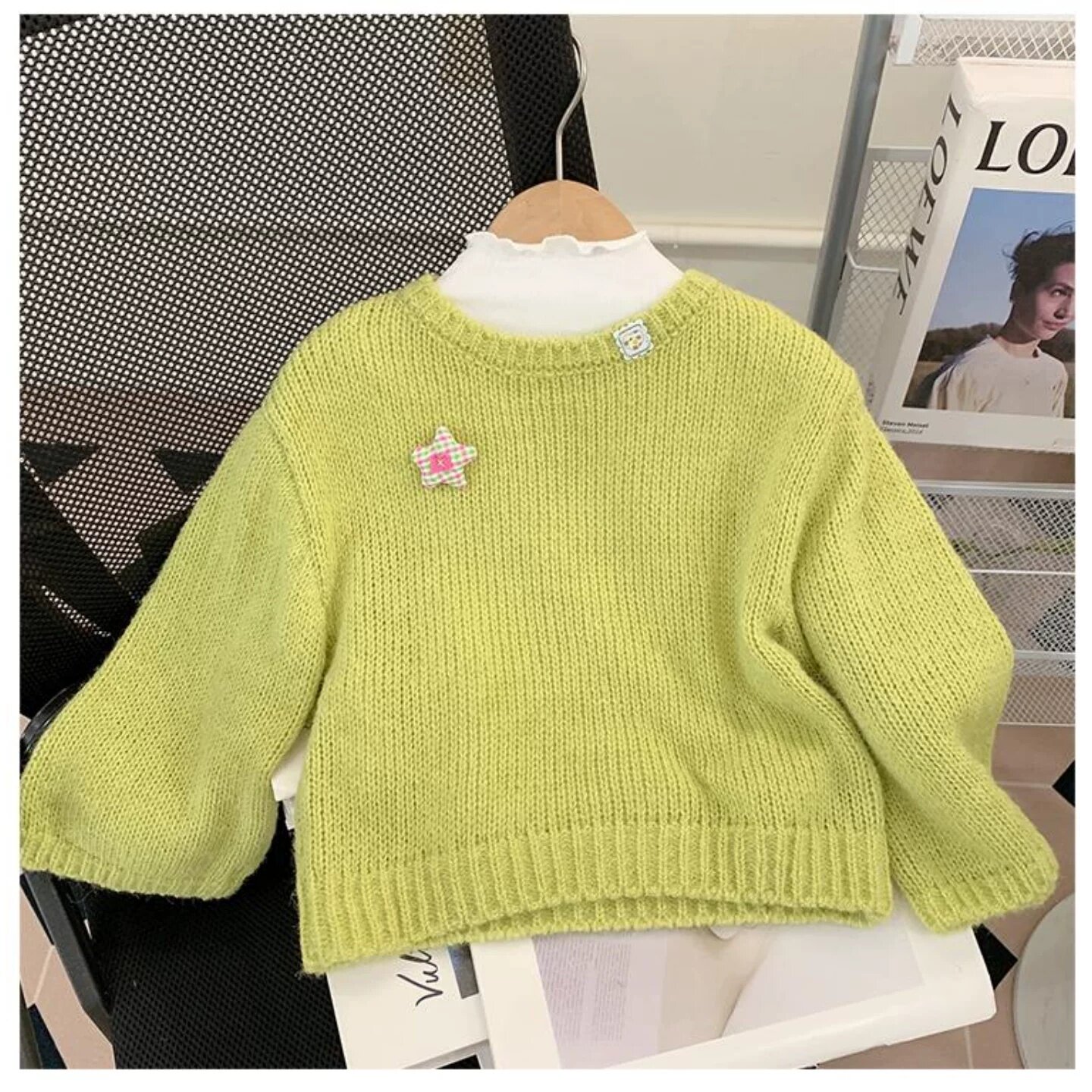 纯色星星中长袖女宝宝针织上衣