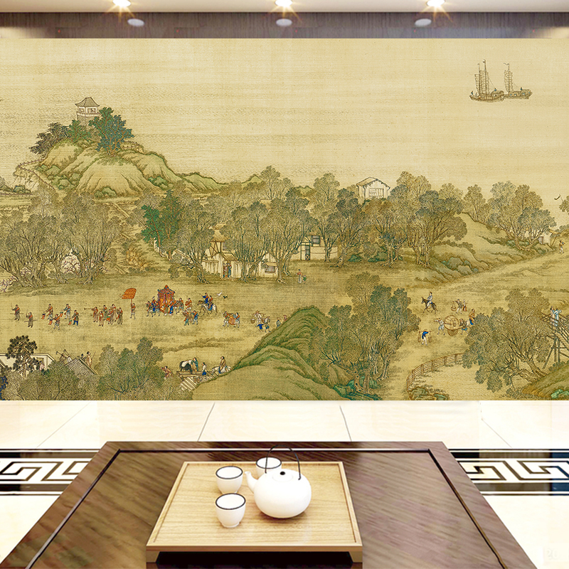 清明上河图3d立体壁画5d定制壁纸18d中式山水32d客厅电视背景墙布
