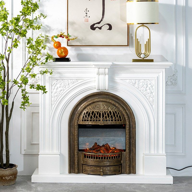 法式白色雕花壁炉仿真火实木置物玄关台欧式别墅背景墙客厅装饰柜