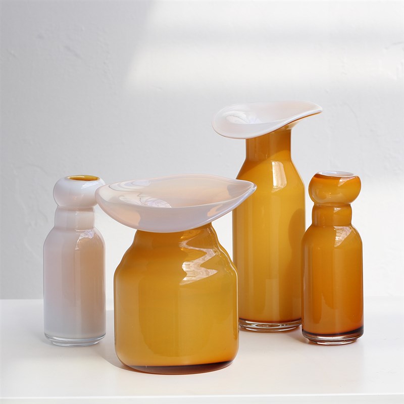 渐层色客厅桌面水培玻璃花瓶样板间家居软装饰品小口花器组合摆件