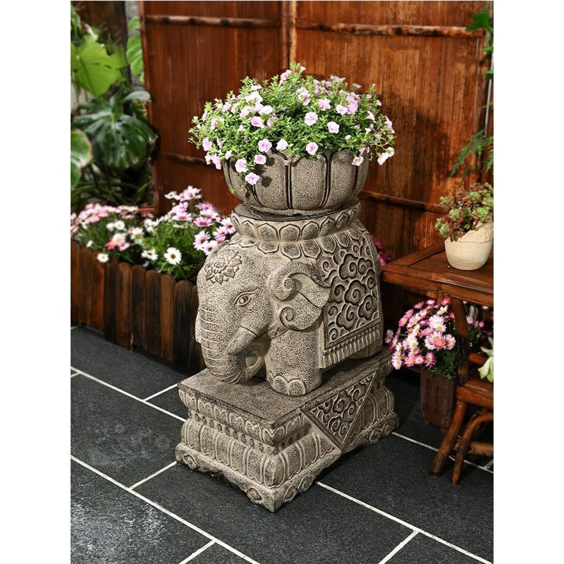 门口大象摆件小院布置石墩花盆小象雕塑花盆底座别墅装饰庭院造景