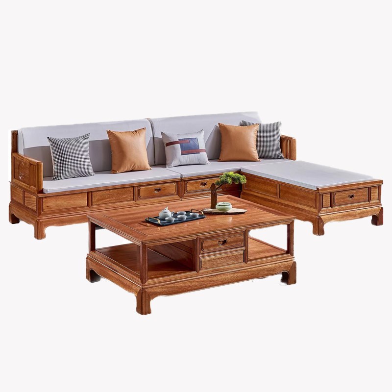 全实木沙发贵妃转角金花梨木中式古典仿古客厅原木菠萝格红木家具