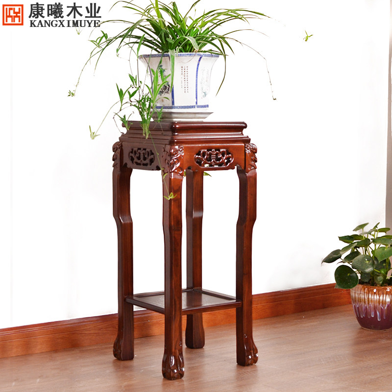 实木长方形花架子仿古客厅多层老榆木兽头花几阳台整装花盆花瓶架