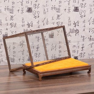 博古架实木摆件玻璃罩子红木雕刻工艺品花瓶底座防尘透明展示盒